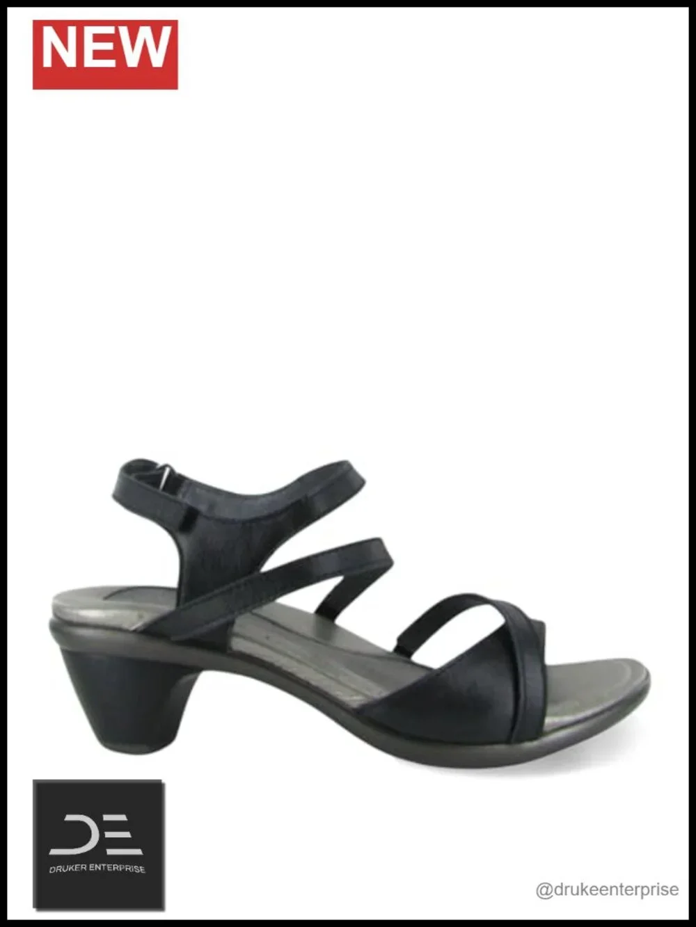 Leather Mid-Heel Wedge Sandals Slingback Hook & Loop Cushioned